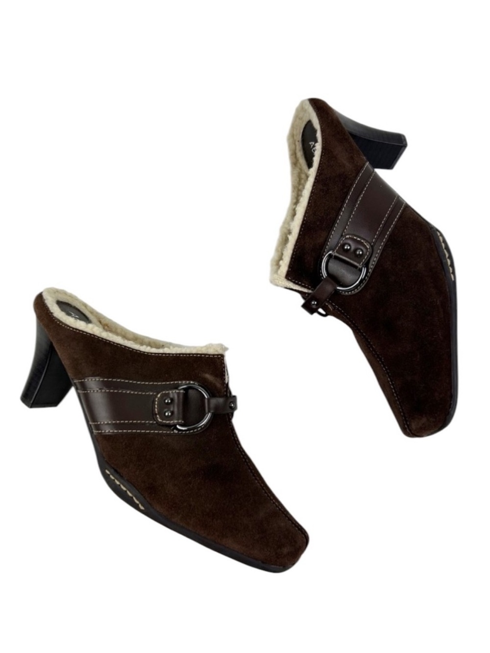 Aerosoles Women’s Brown Suede Shearling-Lined Mule Heels Size 8.5